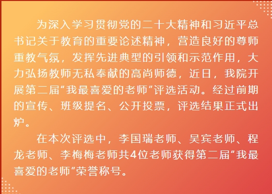 我院第二届“我最喜爱的老师”荣耀揭榜